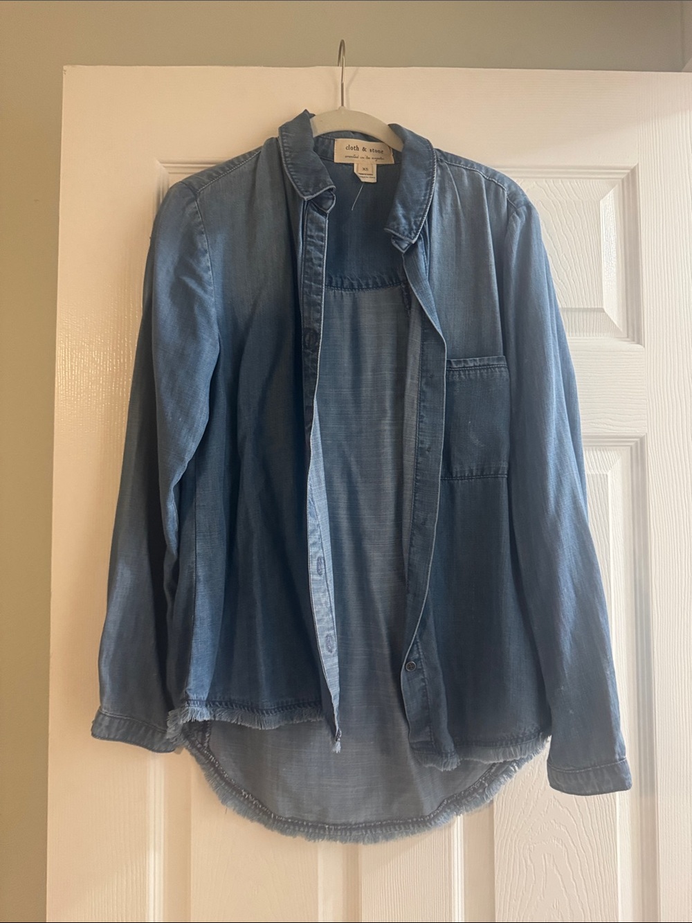 cloth & stone tencel Light Blue Denim Shirt Jacket with Chest Pocket